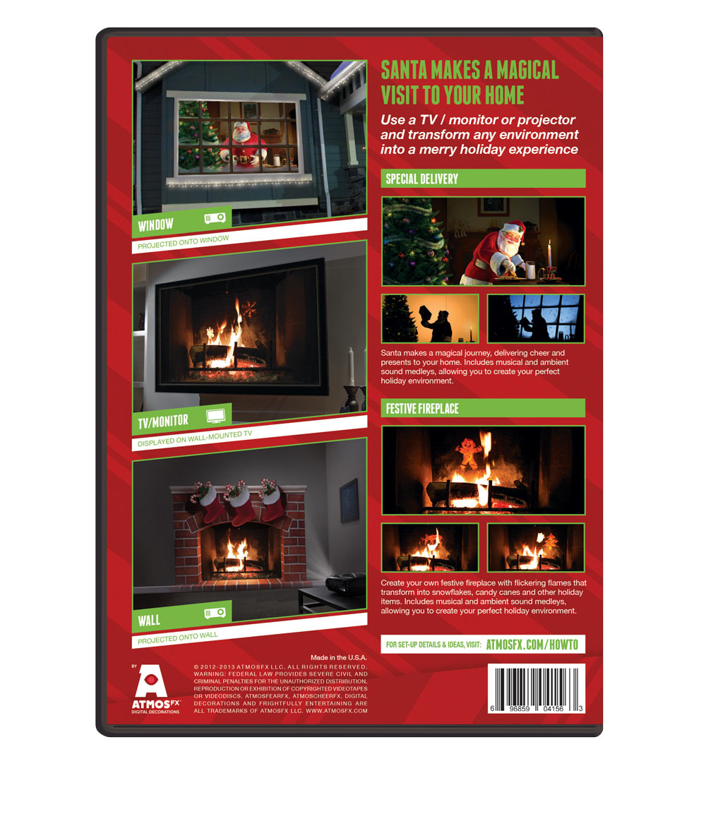 AtmosFX Santa's Visit DVD + 48" x 72" White Holographic Screen for Christmas Projection