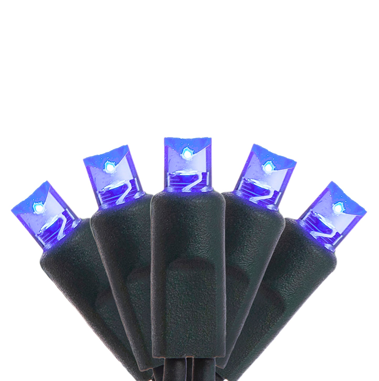 4 pack - 5mm - 100 ct - Blue LED - 4" spacing - Green wire - 33 ft long