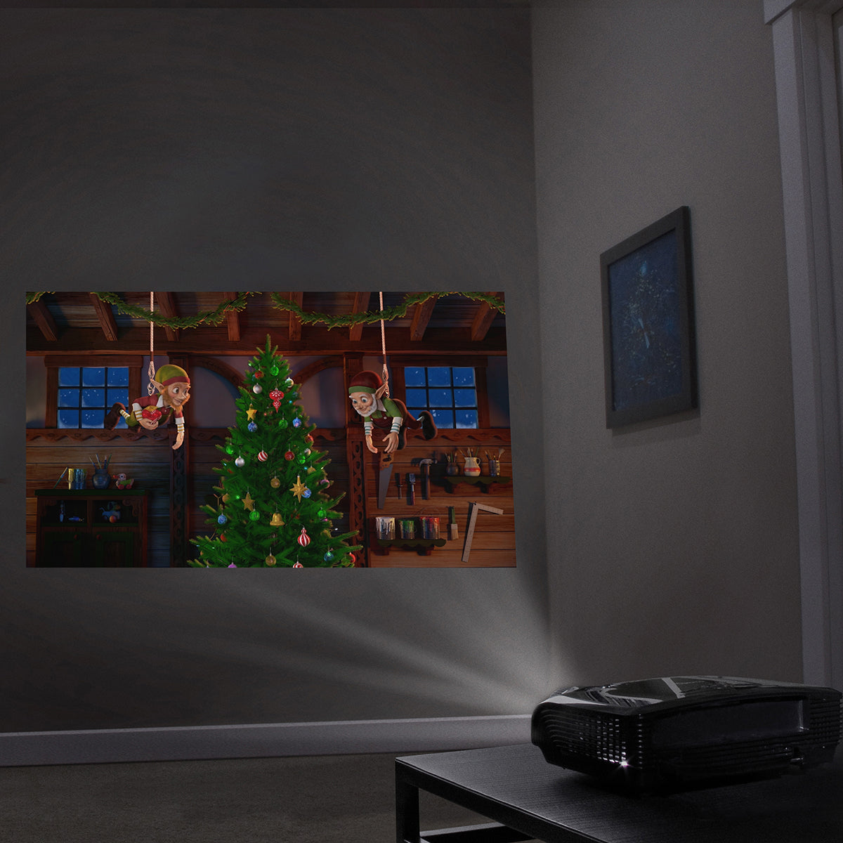 AtmosFX Christmas Digital Decoration on USB + 48" x 72" White Fabric Rear Projection Screen