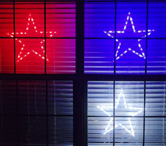 Foldable Stars - Red, White, Blue (3 Stars Included) - 120 Total LED Lights - 8 Lighting Modes - 18" Tall