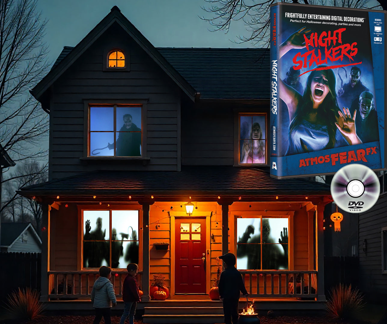 AtmosFX Night Stalkers Digital Decorations DVD for Halloween Holiday Projection Decorating