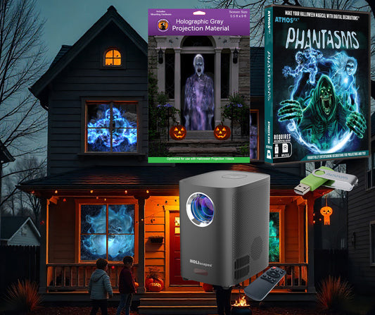 USB Projector Kit - AtmosFx Phantasms USB + Projector + 5.5' x 9' Large Gray Holographic Screen