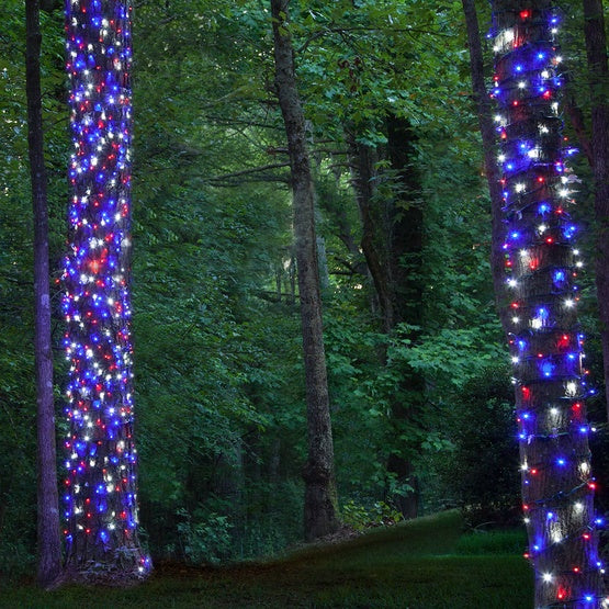 2 pack - 5mm - 50 ct - Red, White, Blue LED - 4" spacing - Green wire - 17 ft long