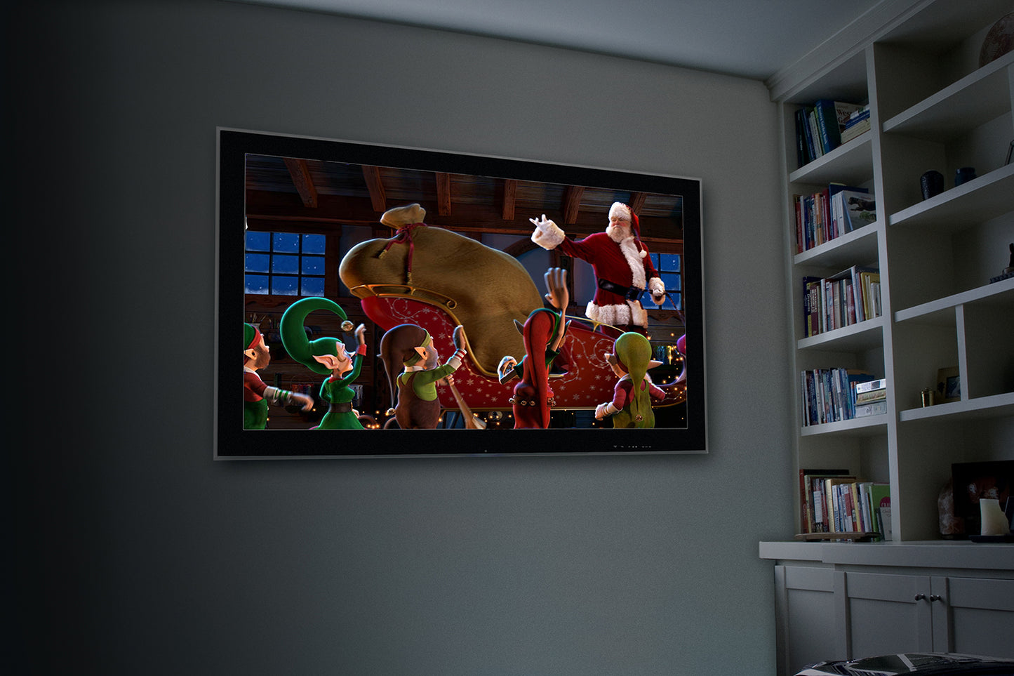 AtmosFX Santa's Workshop Digital Decoration on USB + 48" x 72" White Fabric Rear Projection Screen