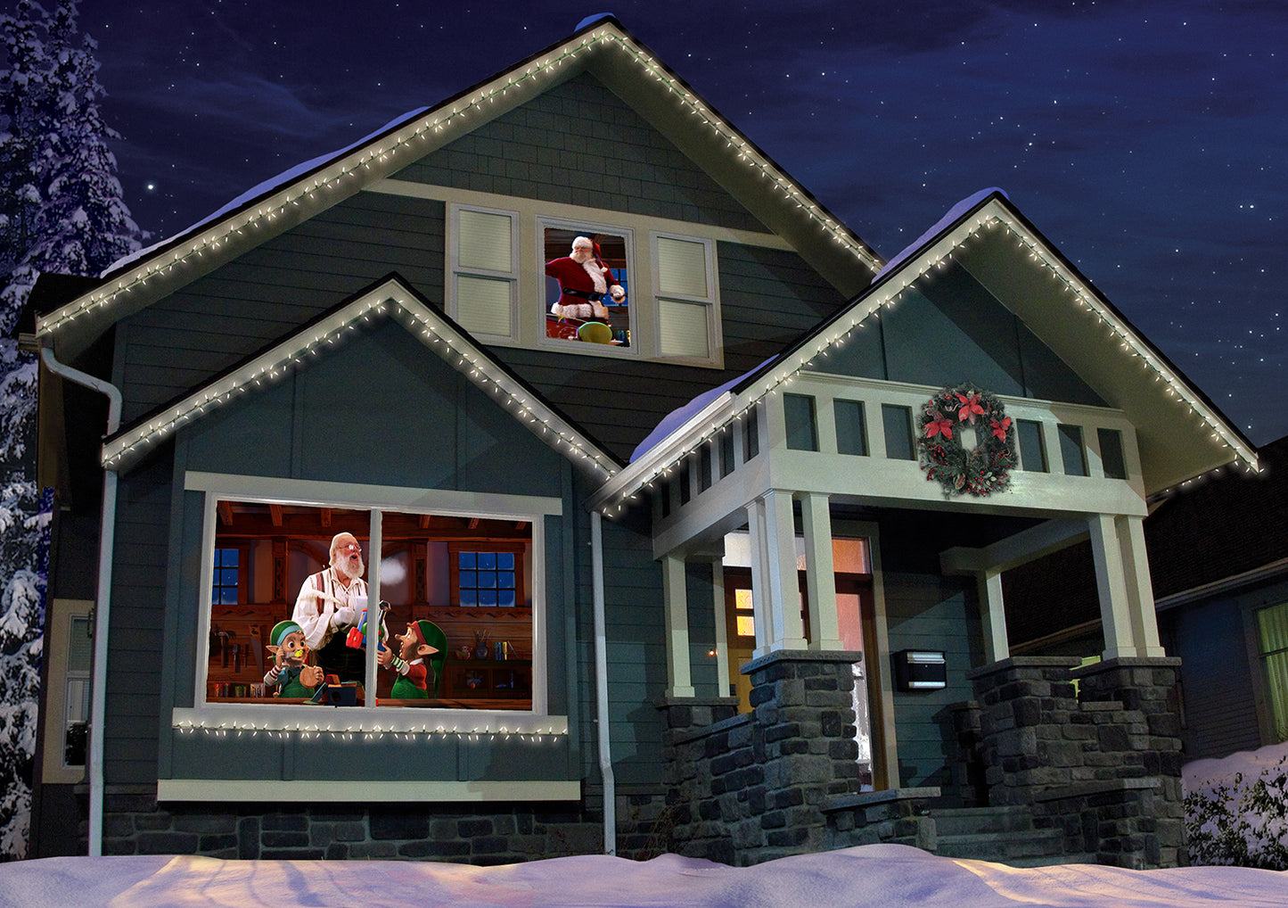 AtmosFX Santa's Workshop Digital Decoration on USB + 48" x 72" White Fabric Rear Projection Screen