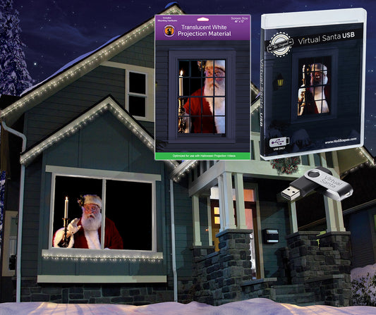 The Original Virtual Santa in The Window Movie on USB with 48" x 72" Projection Screen