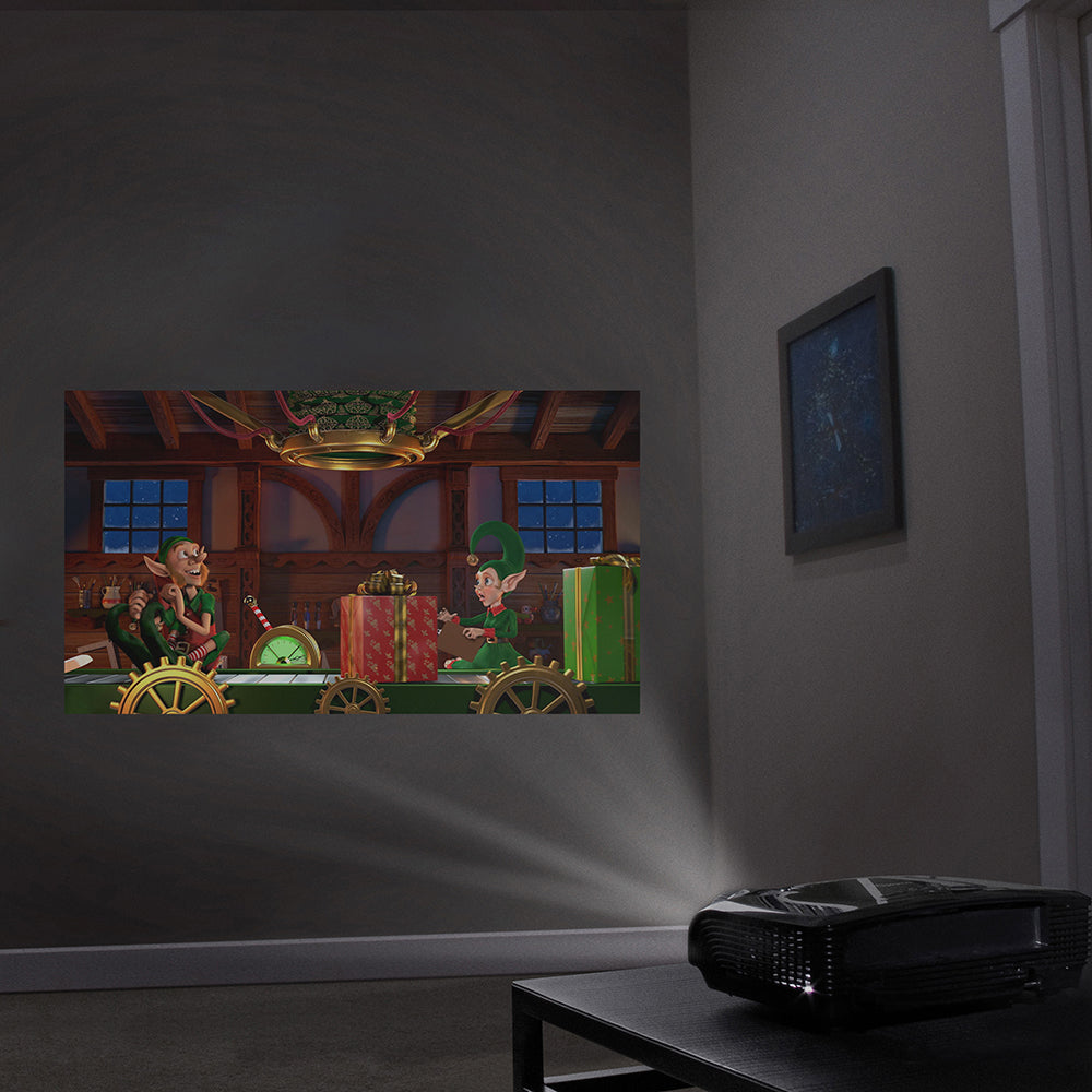 AtmosFX Santa's Workshop Digital Decoration on USB + 48" x 72" White Fabric Rear Projection Screen