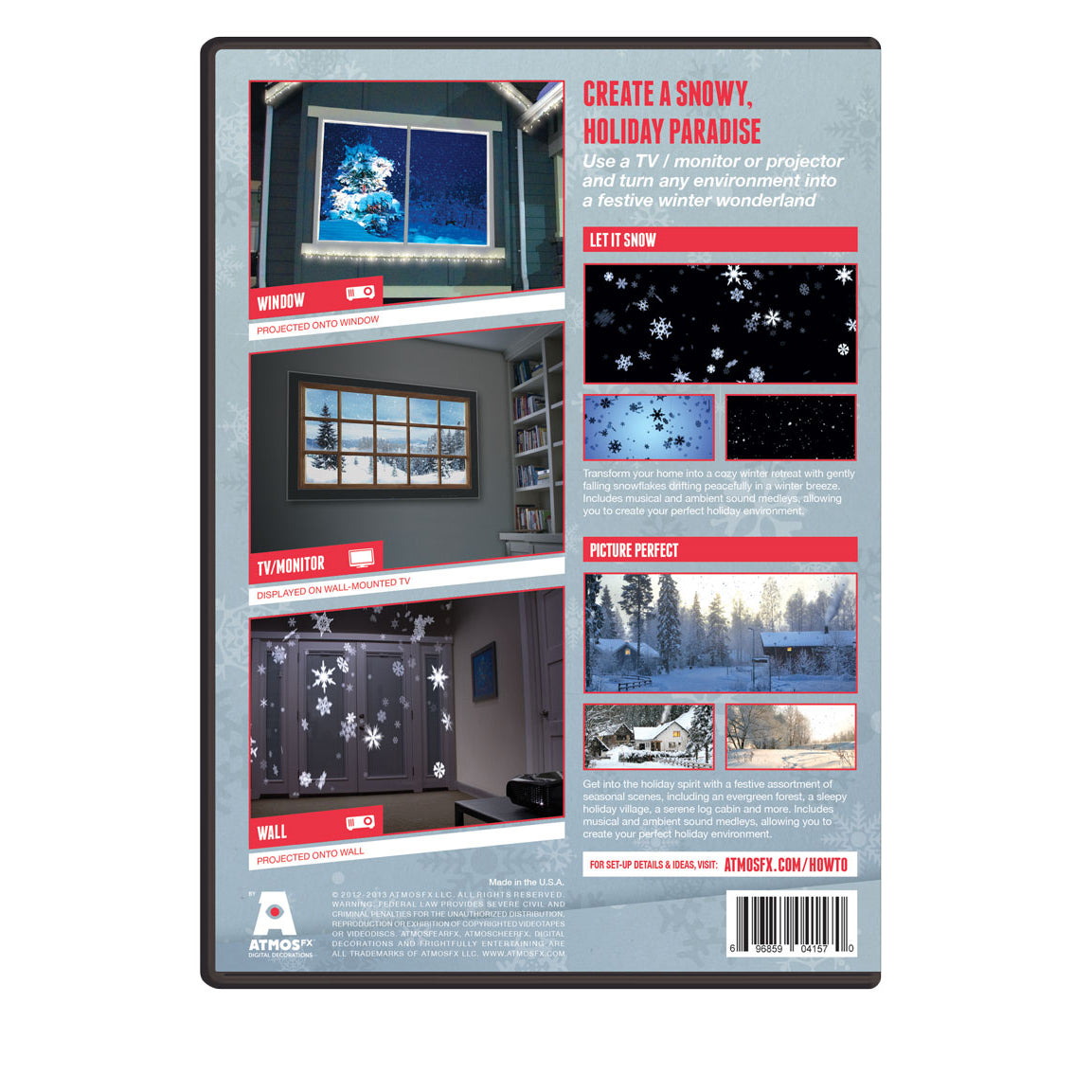 AtmosFX Winter Wonderland DVD + 48" x 72" White Holographic Screen for Christmas Projection