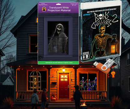 AtmosFX Halloween Digital Decoration USB - Bone Chillers 2 + 48" x 72" Projection Screen