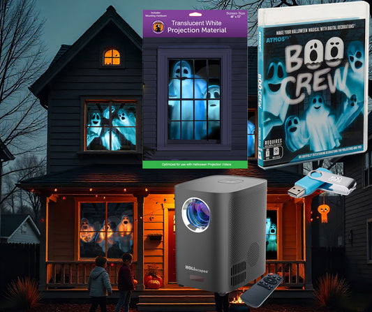 USB Projector Kit - AtmosFx Boo Crew USB + Projector + 48" x 72" Large White Holographic Screen