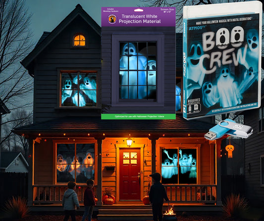 AtmosFX Boo Crew USB + 48" x 72" Window White Holographic Screen for Halloween Projection