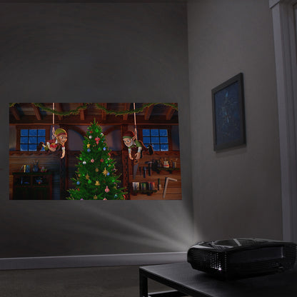 Christmas Digital Decoration Kit Includes 7 AtmosFX® Video Effects for Christmas + HD Super Bright Projector + 48” x 72” Holographic Projection Screen