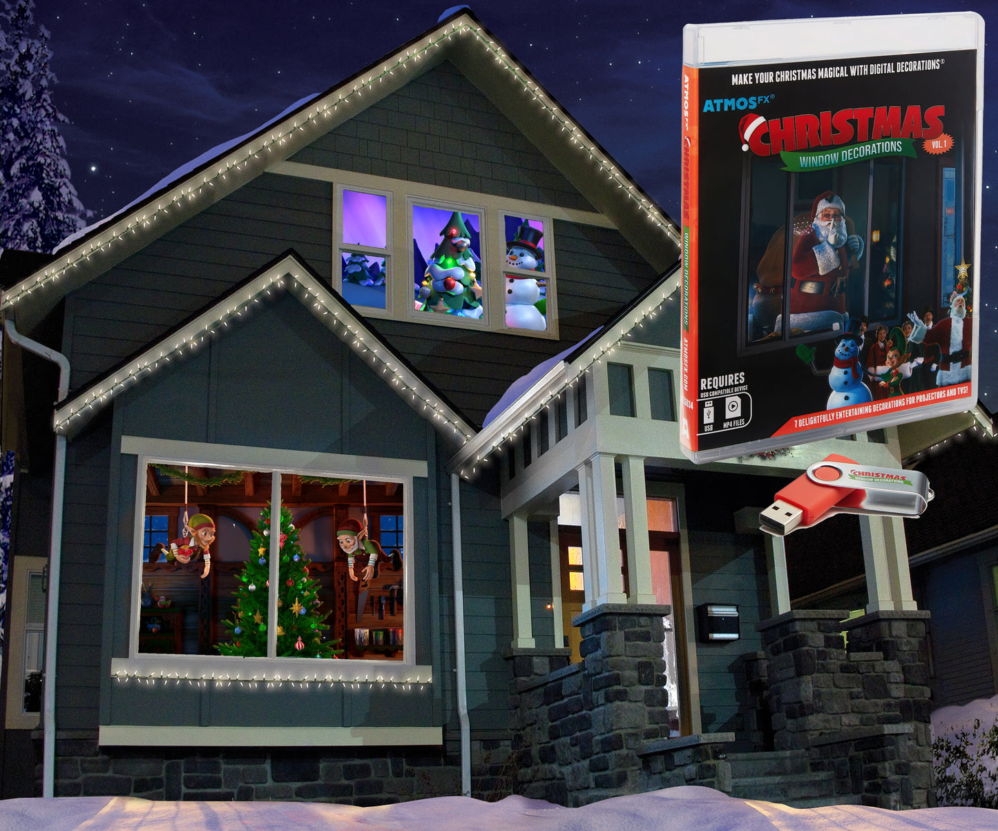 Christmas Digital Decoration on USB Includes 7 AtmosFX Video Effects for Christmas