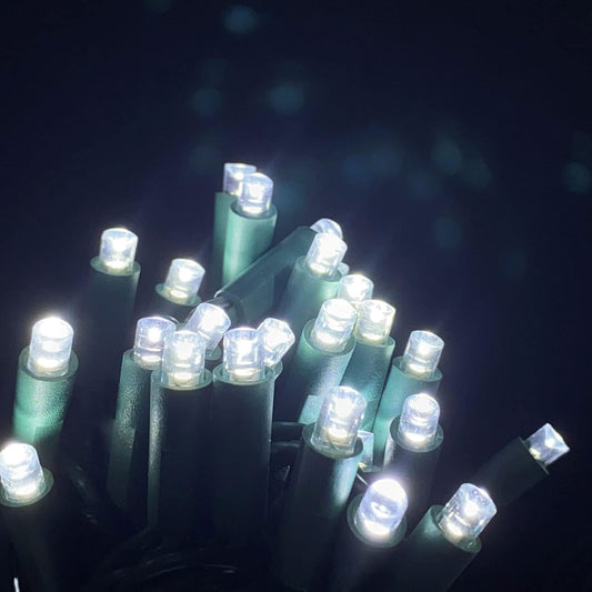 4 pack - 5mm - 100 ct - Cool White LED - 4" spacing - Green wire - 33 ft long