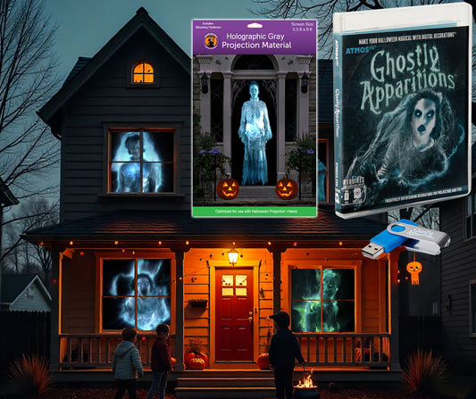 AtmosFX Halloween Digital Decoration USB - Ghostly Apparitions + 5.5 ft x 9 ft Projection Screen