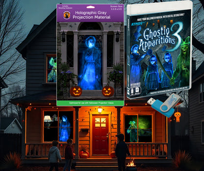 AtmosFX Halloween Digital Decoration USB - Ghostly Apparitions 3 + 5.5 ft x 9 ft Projection Screen
