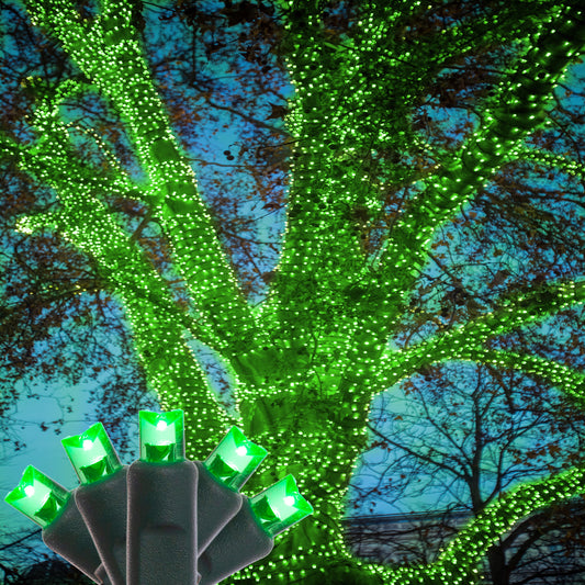 4 pack - 5mm - 100 ct - Green LED - 4" spacing - Green wire - 33 ft long