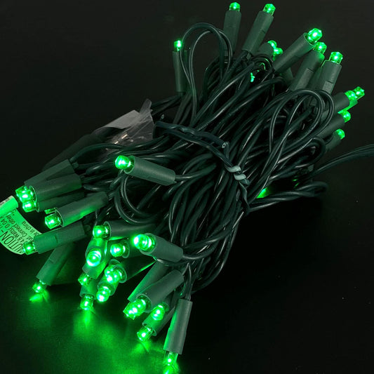 4 pack - 5mm - 100 ct - Green LED - 4" spacing - Green wire - 33 ft long