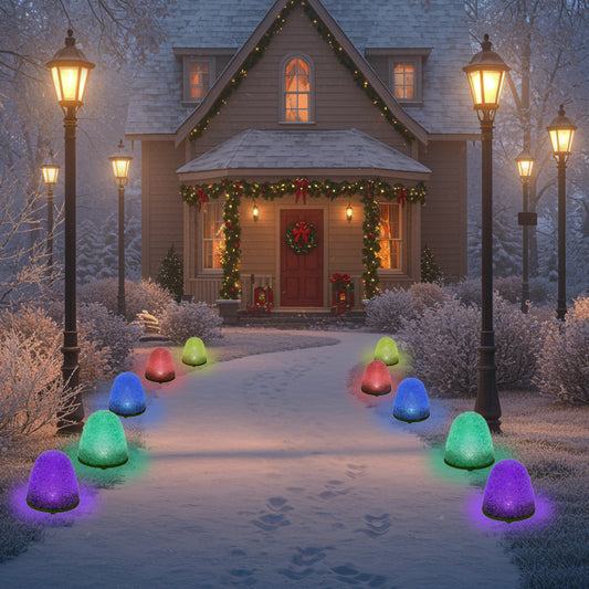 Set of 10 - 8" Tall Sugar Coated LED Gumdrop Christmas Pathway Lights - A/C Powered