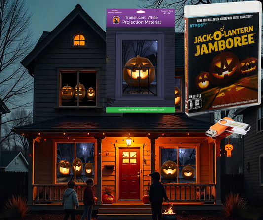 AtmosFx Jack-Lantern Jamboree USB + 48" x 72" White Holographic Screen for Halloween Projection