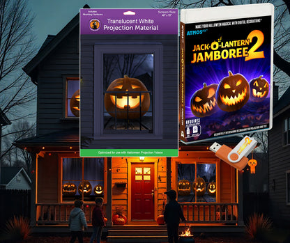AtmosFX Halloween Digital Decoration USB - Jack-O-Lantern Jamboree 2 + 48" x 72" Projection Screen