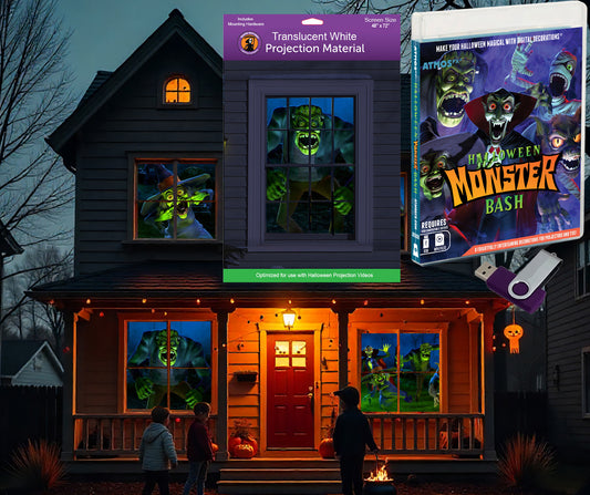 AtmosFX® Monster Bash Halloween Digital Decoration on USB + 48" x 72" Projection Screen