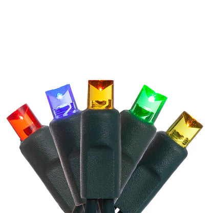 4 pack - 5mm - 50 ct - Multi-Colored LED- 4" spacing - Green wire - 17 ft long