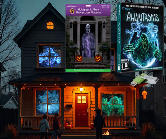 AtmosFX Phantasms USB + 5.5' x 9' Large Gray Holographic Screen for Halloween Projection