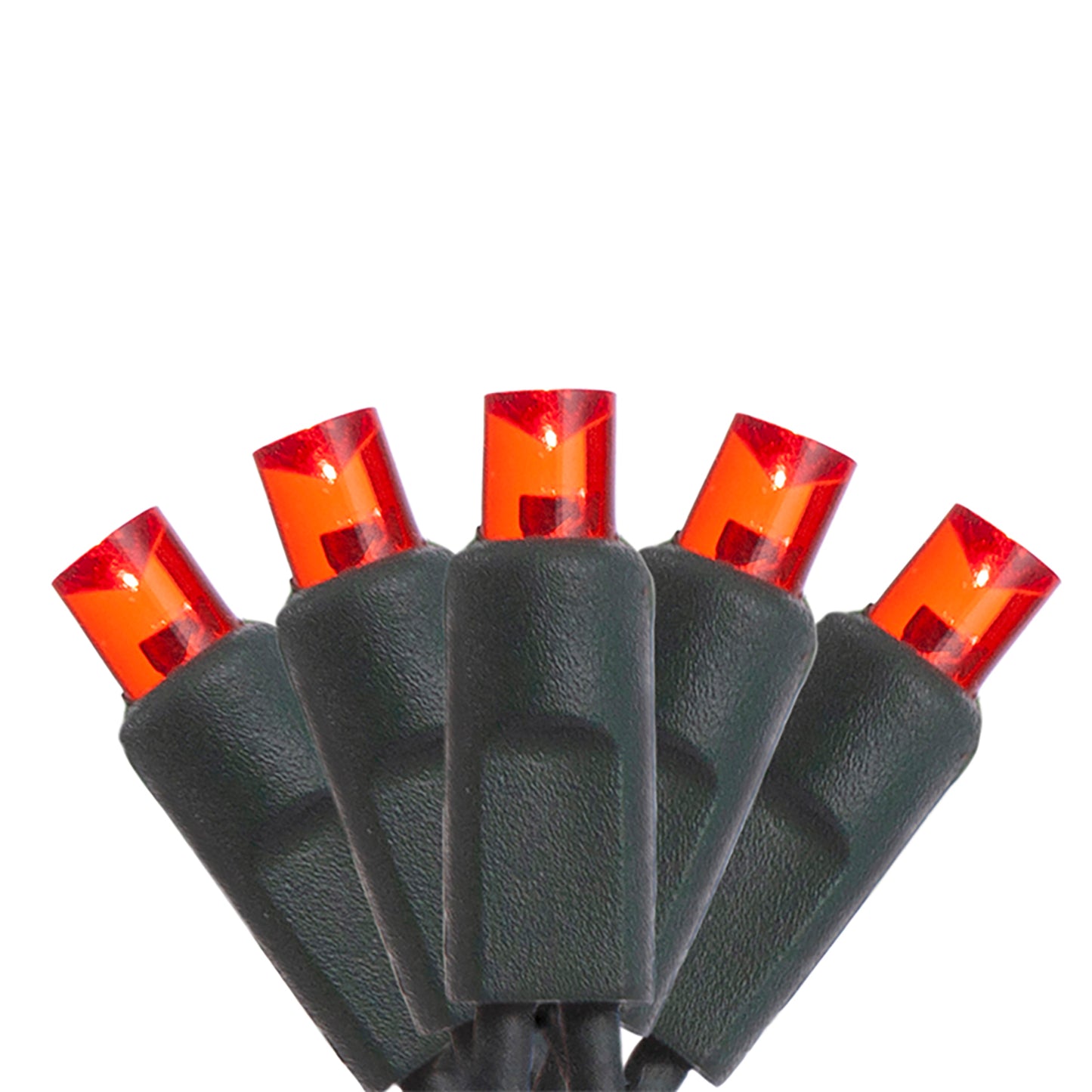 4 pack - 5mm - 100 ct - Red LED - 4" spacing - Green wire - 33 ft long
