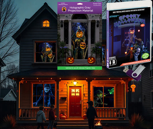 AtmosFX® Spooky Halloween Hollusion Vol 2 Digital Decoration on USB + 5.5 ft x 9 ft Projection Screen