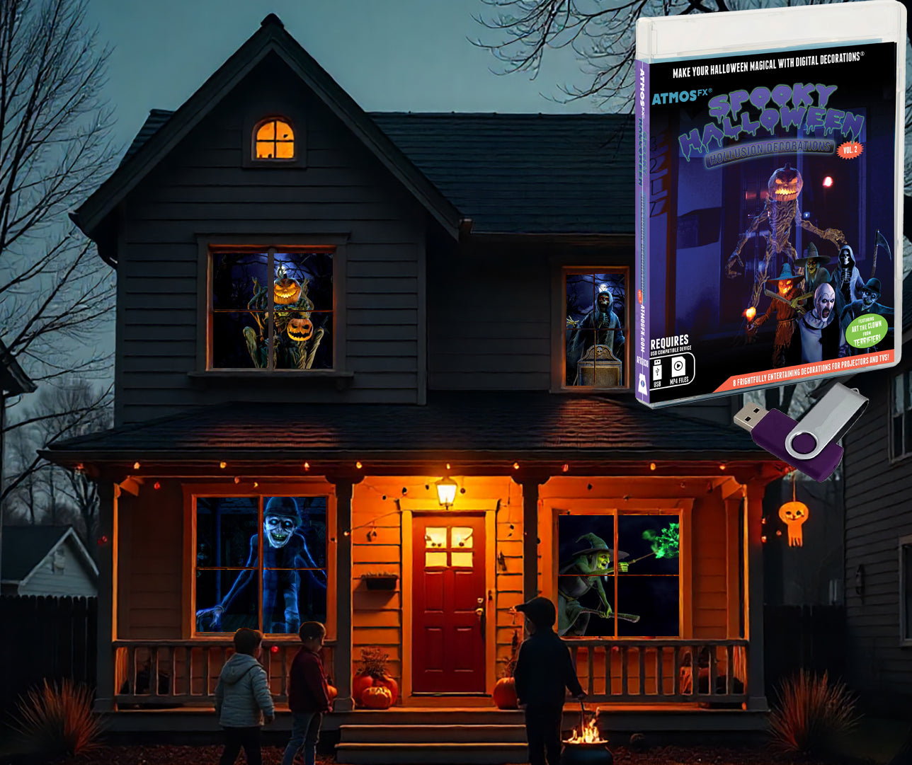 AtmosFX® Spooky Halloween Hollusion Vol 2 Digital Decoration on USB Includes 9 Atmosfx Video Effects for Hallloween