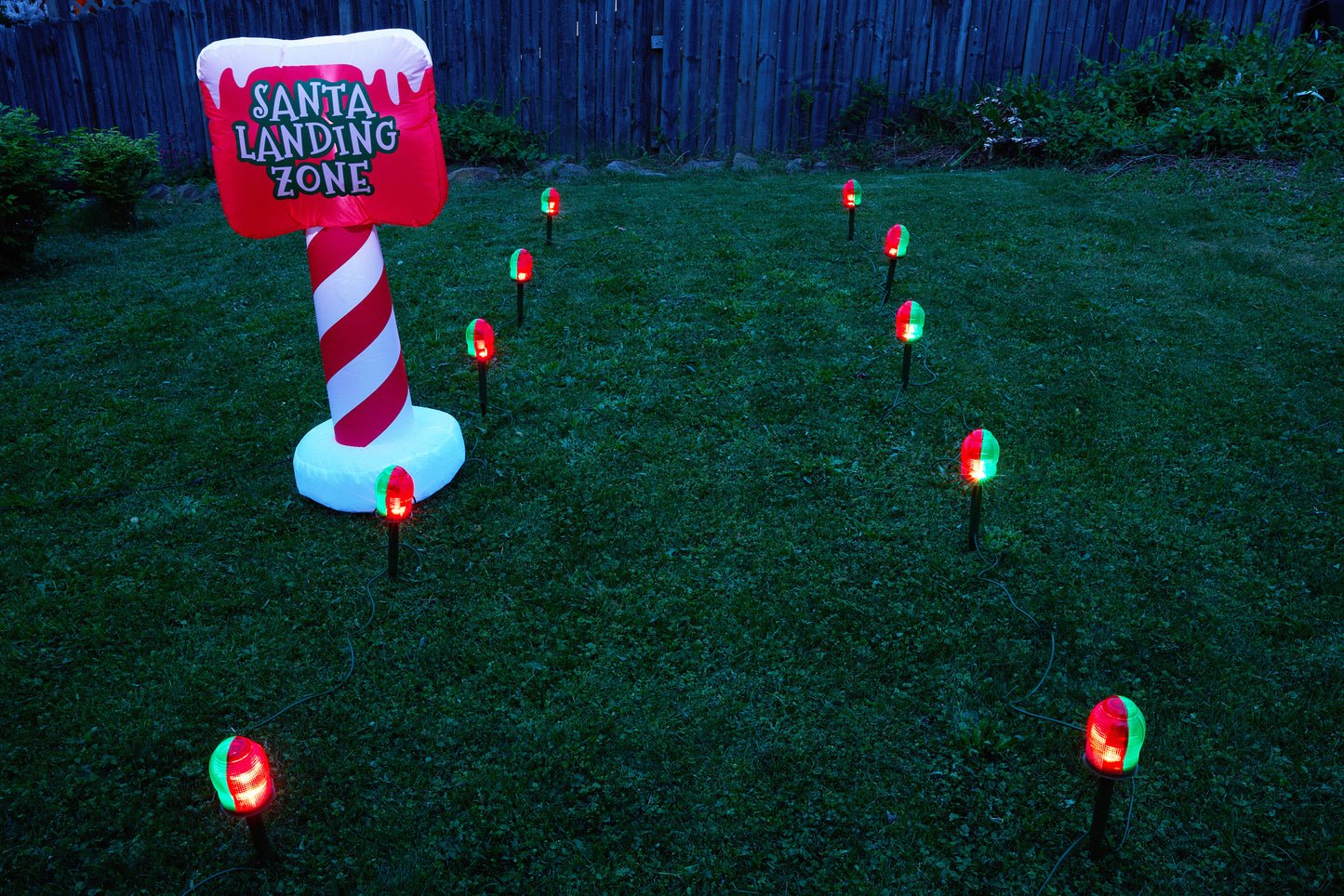 Vintage Santa Runway Lights with Santa Landing Zone Inflatable Sign