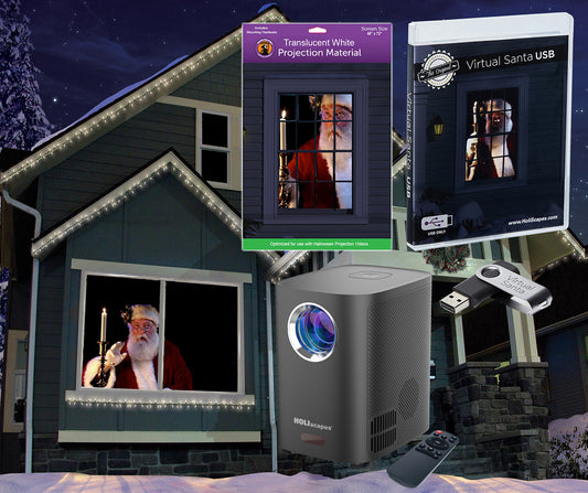 Santa in Window Projector Kit Includes: Santa USB + HD Super Bright Projector + 48” x 72” Holographic Projection Screen