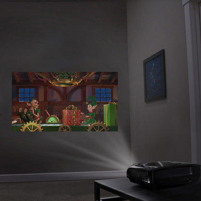 AtmosFX Santa's Workshop Digital Decoration on USB + 48" x 72" White Fabric Rear Projection Screen