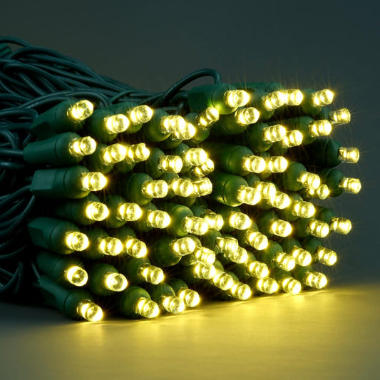 4 pack - 5mm - 100 ct - Warm White LED - 4" spacing - Green wire - 33 ft long