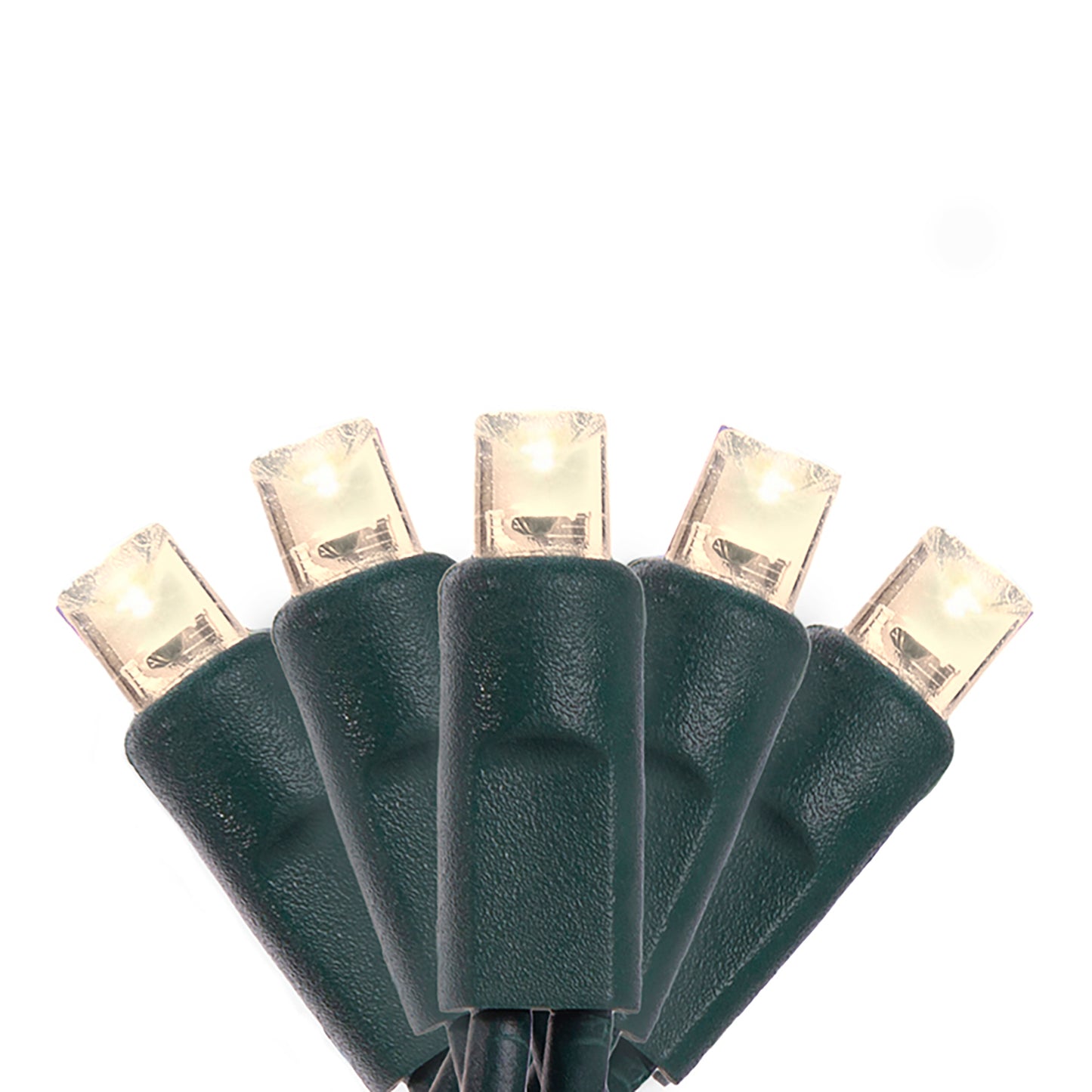 4 pack - 5mm - 100 ct - Warm White LED - 4" spacing - Green wire - 33 ft long