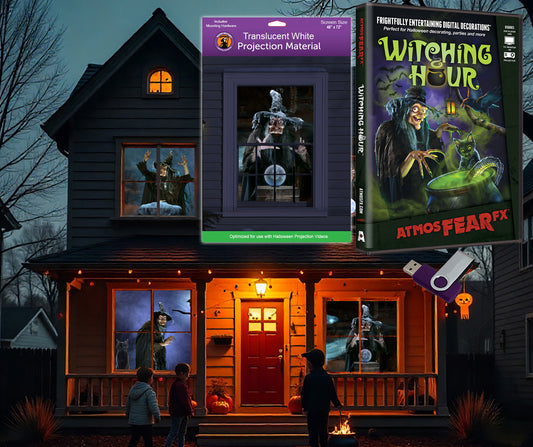 AtmosFX® Witching Hour Halloween Digital Decoration on USB + 48" x 72" Projection Screen