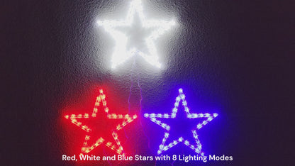 Foldable Stars - Red, White, Blue (3 Stars Included) - 120 Total LED Lights - 8 Lighting Modes - 18" Tall